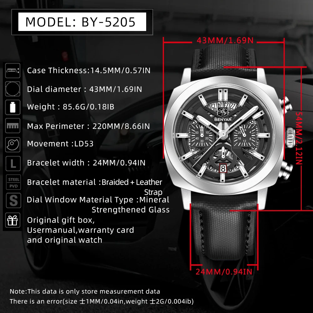 Men's Top Luxury Square Watch with Night Light