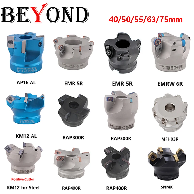 BEYOND KM12 AP16 SNMX1206 EMR EMRW 5R 6R RAP MFH03R CNC Mill Face Milling Cutter Head 40 50 55 63 75 MM Insert SEKT RPMW RPMT