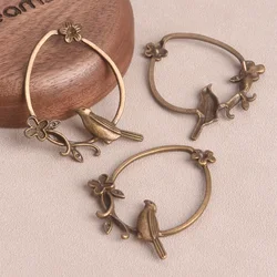 5pcs Flower Bird 48x40mm Antique Bronze Metal Charms Pendant For Jewelry Making DIY Findings
