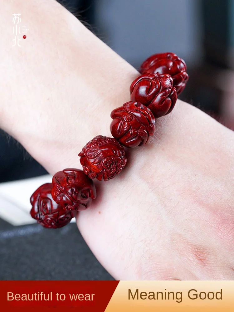 Zodiac Pterocarpus Santalinus Bracelet Bracelets for Men and Women Sandalwood Carved Beads Collectables-Autograph Rosary