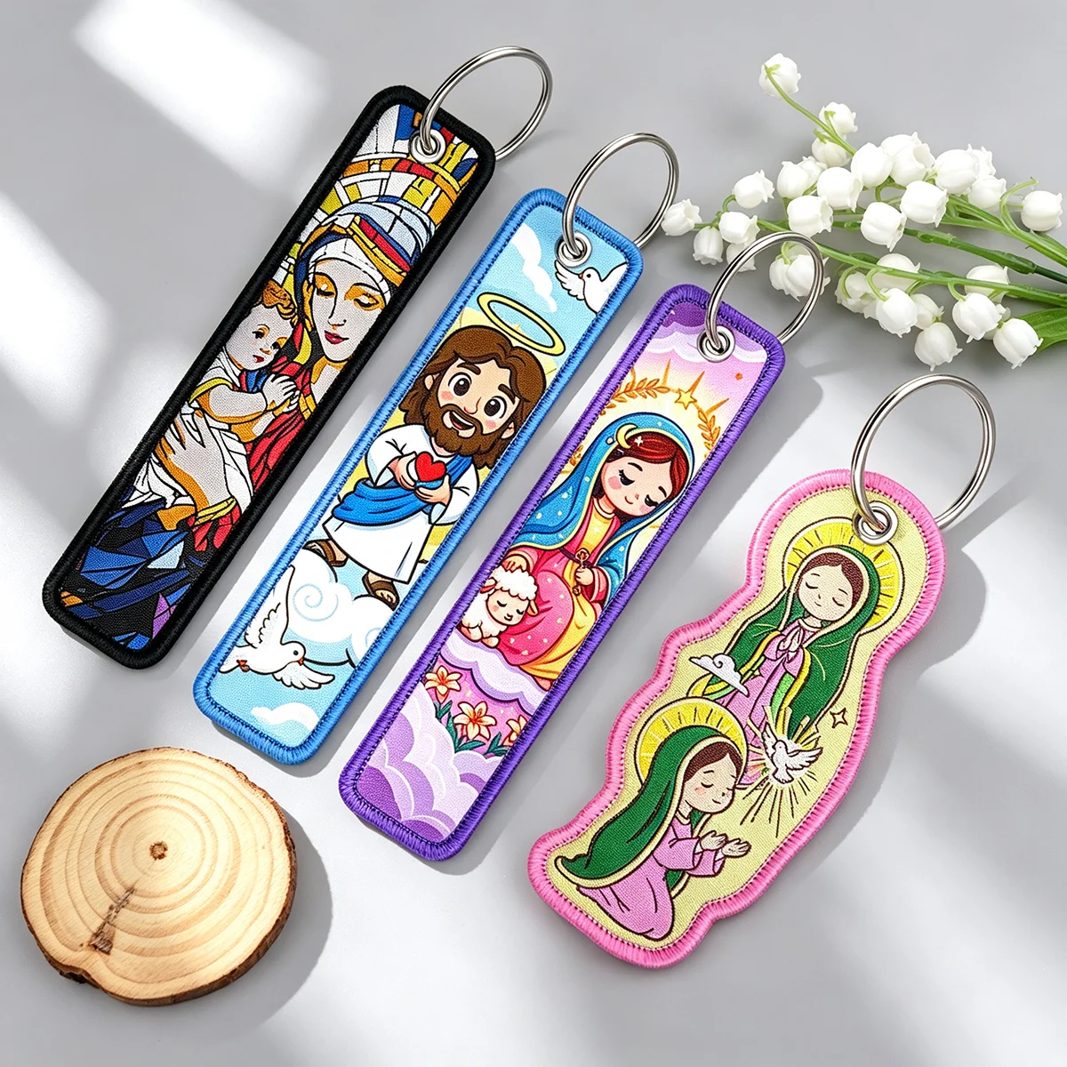 Embroidery Jesus - Cute Religious Jesus Mary Embroidery Keychain