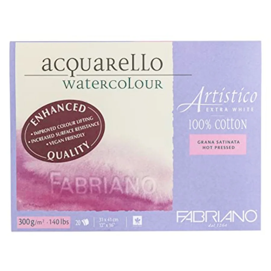 

Блок для акварели Fabriano Artistico Extra White Satin, горячего прессования, 31 x 41 см, 20 листов, 300 г/м², на клеевой основе, 4 шт.