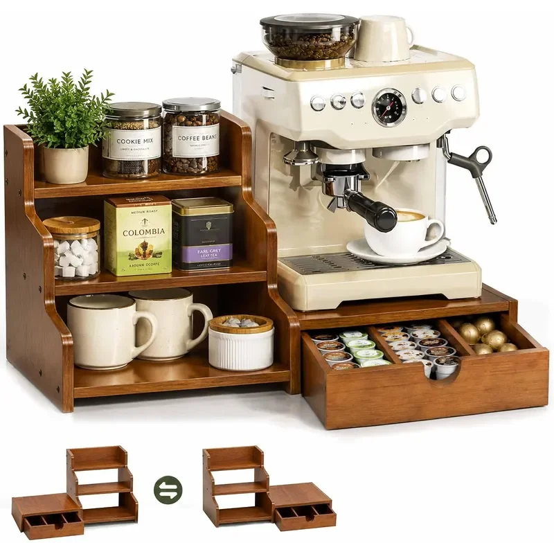 Coffee Station Organizer with K Cup Holder Drawer for Countertop Coffee Tea Bar Accessories Office Corner Stand Station 28