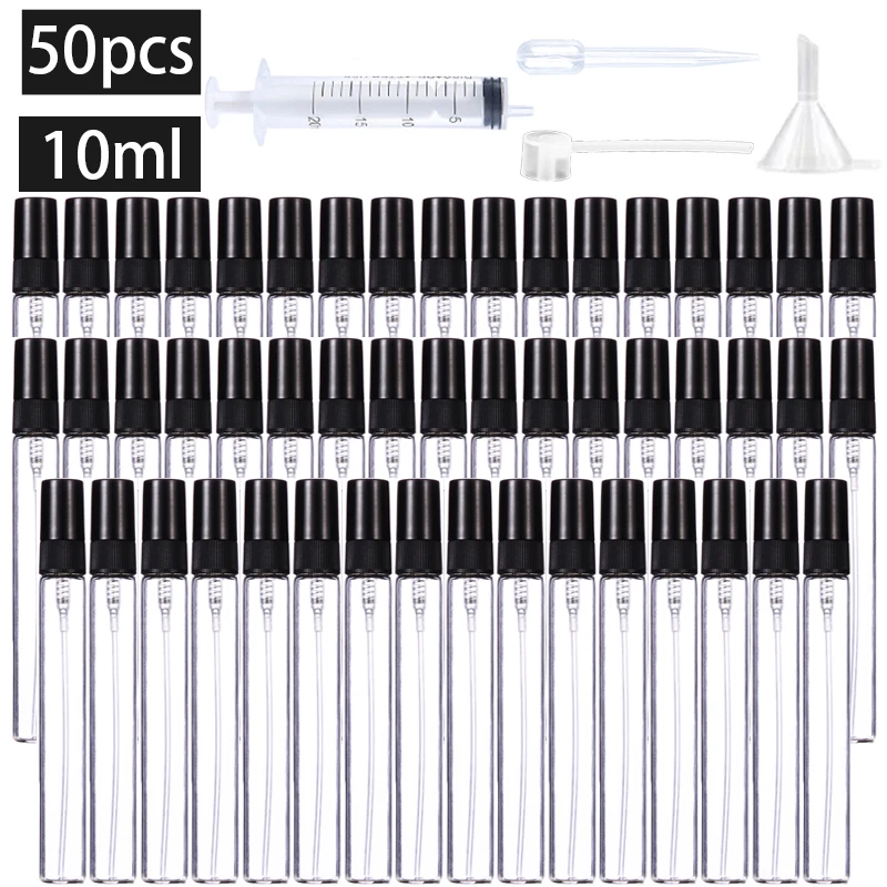 50PCS 2/3/5/10ML Mini Refillable Glass Spray Bottle Atomizer Perfume Mouthwash Atomizer for Cleaning Travel Essential Oils