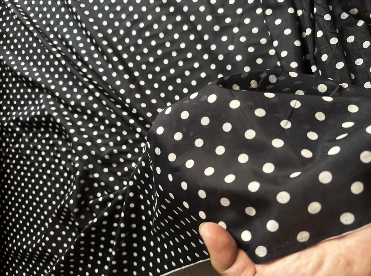 1 meter X 1.3 meter Black White Polka Dots Fabric Natural Silk Cotton Material