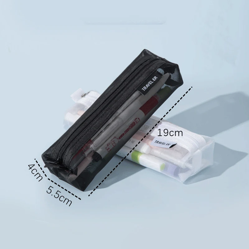 Einfache Nylon Tasche Organizer Mesh Federmäppchen Transparent Federmäppchen Büro Student Schreibwaren Schulbedarf