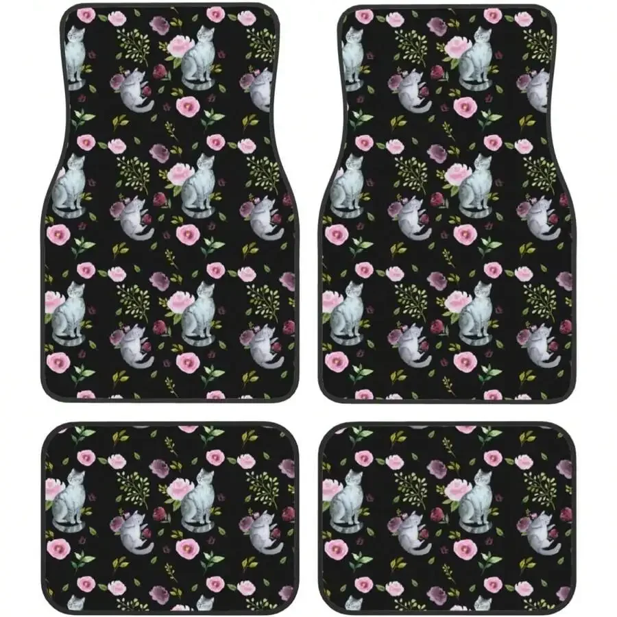 

Car Mats Set Of 4 Happy Gray Kitty Cats Pattern Floor Mats For Cars Universal Front Rear Vehicle Rugs Auto Accessories