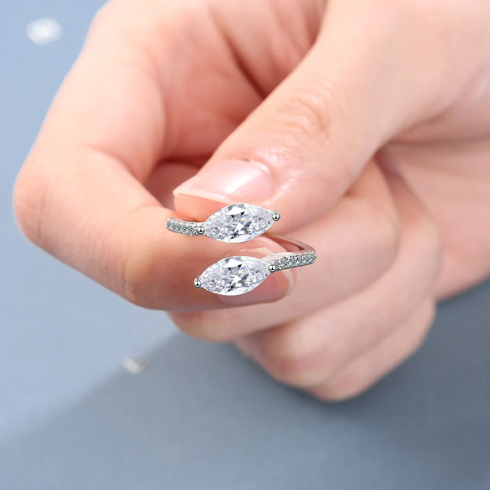 

D Color Marquise Cut Rhombic Moissanite 925 Sterling Silver Luxury Band Rings For Women Wedding Fine Jewelry Anillos Prata Gifts