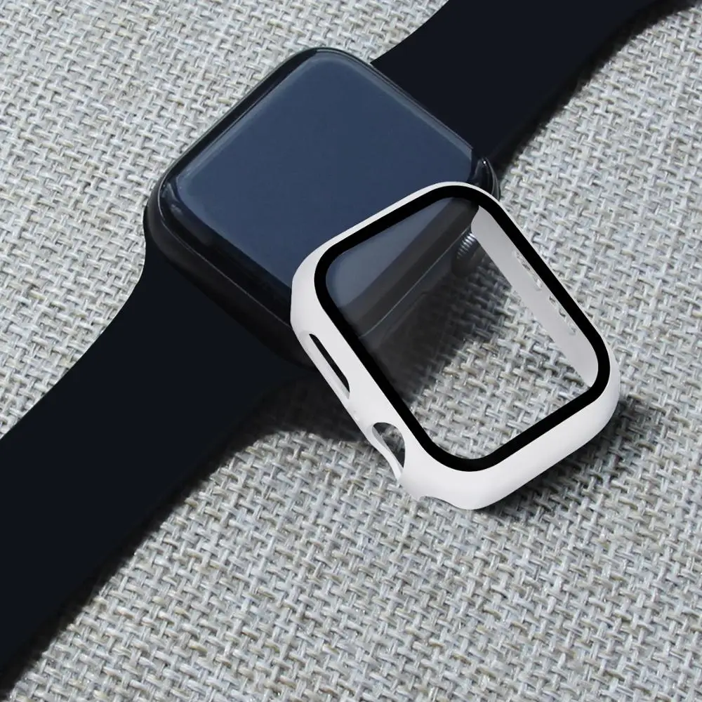 Tempered Glass+Cover For Apple Watch 8 44mm 40mm 42mm 38mm PC bumper Screen Protector Case iWatch Series 7 6 5 4 3 SE 41mm 45mm