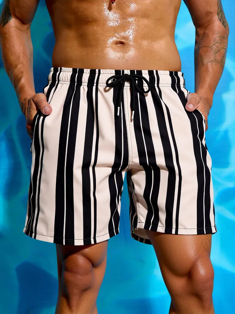 

Hawaiian striped 3D printed quick-drying beach shorts, men's summer outdoor loose quick-drying swimming vacation casual shorts