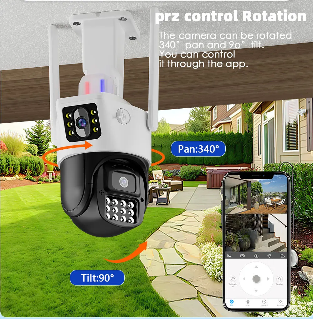 Kamera 4 MP Smart Home 2.4G WIFI Outdoor 340 °   Widok podwójny ekran podwójny obiektyw CCTV ochrona bezpieczeństwa kamera monitorująca kamera PTZ IP