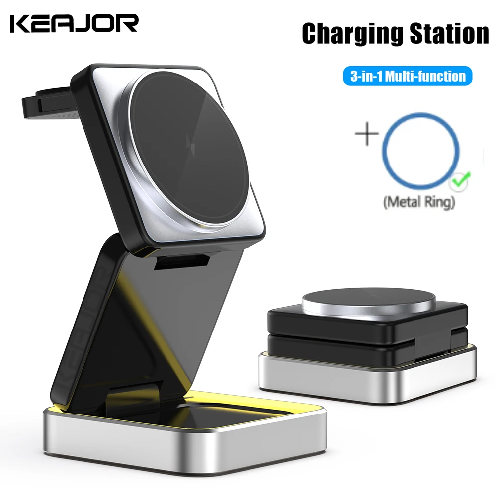 

Magnetic 3 in 1 Wireless Charger Foldable Stand for Iphone 15/14/13/12 Pro Max airpods and Iwatch quick charger