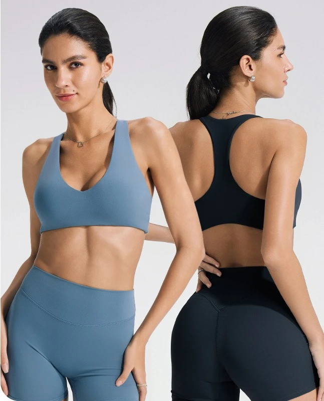 Women Racerback Sports Bra High Support V Neck Fixed Pad Soft Match Biker Shorts Straight Pants Yoga Gym Running Athletic Top