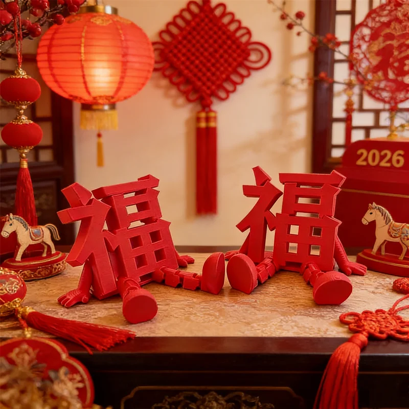 

Interactive Fu Character Decor - 3D Red Jointed Design for Chinese New Year, A Fun & Auspicious Desktop Toy, Photo Prop or Gift