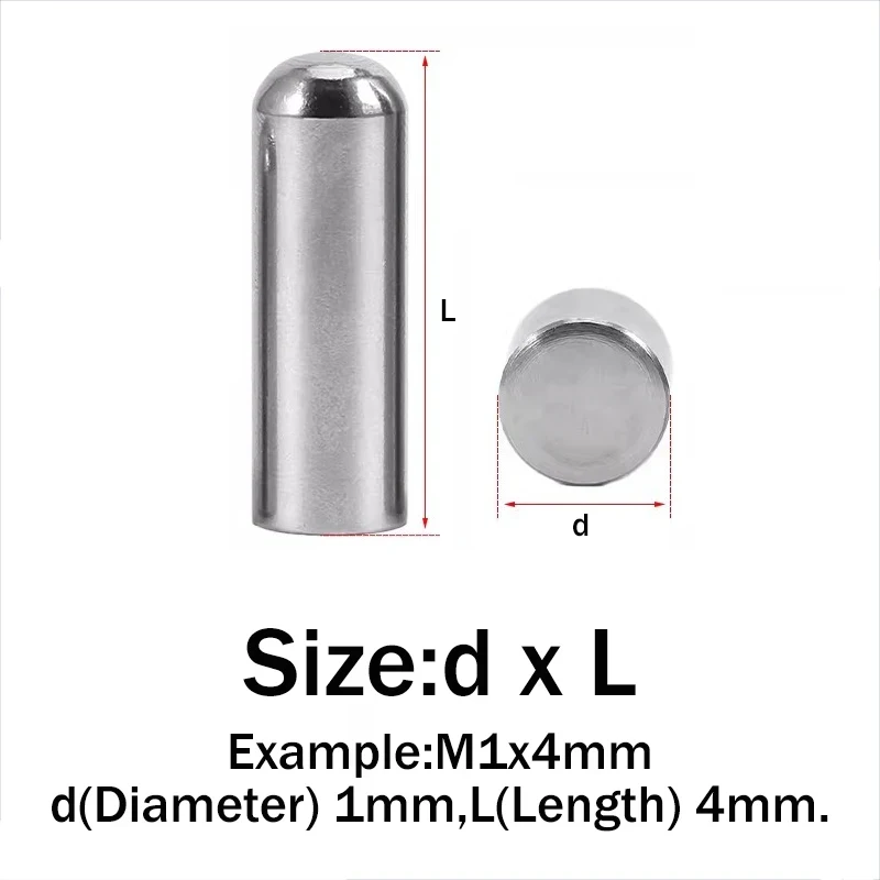 M1-M2.9 304 Stainless Steel Micro Solid Round Head Cylindrical Pin / Precision Locating Dowel for Miniature Mechanisms GB119