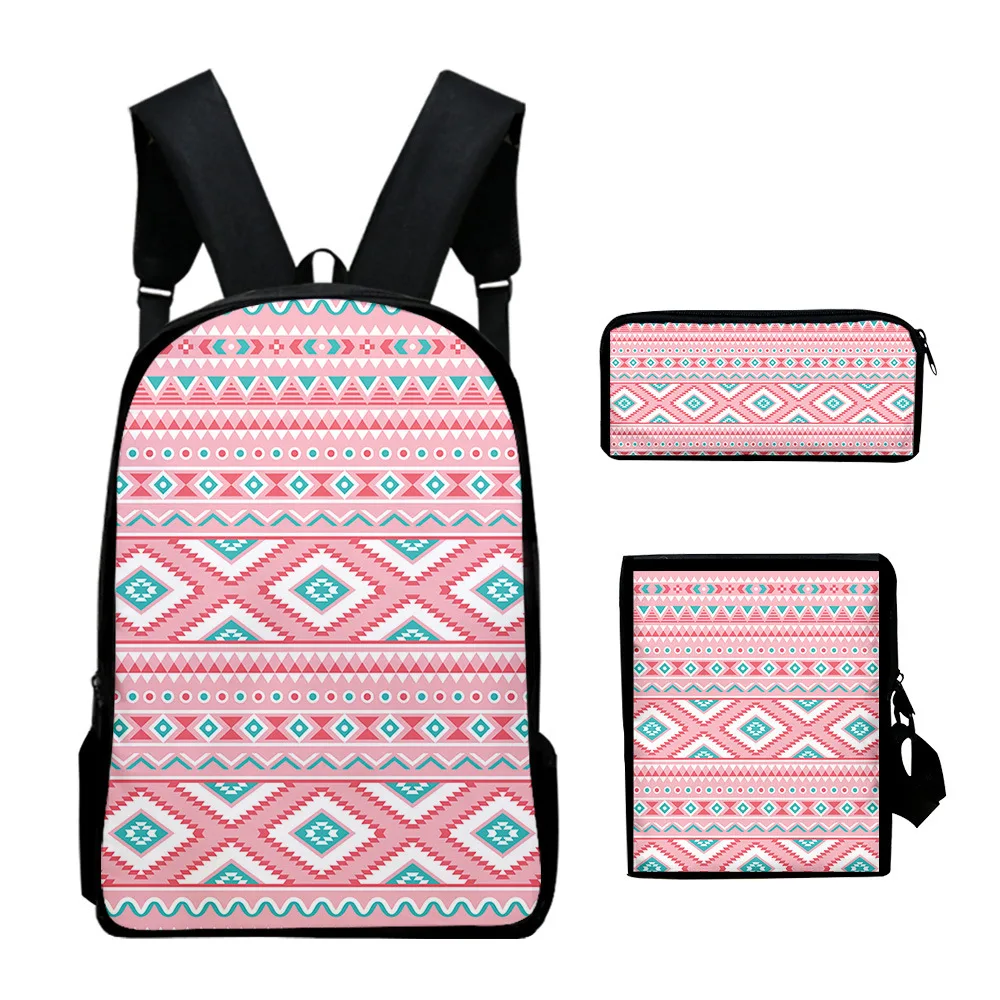 Cartoon Novelty Funny Cool Aztec 3D Print 3pcs/Set pupil School Bags Laptop Daypack Backpack Inclined shoulder bag Pencil Case