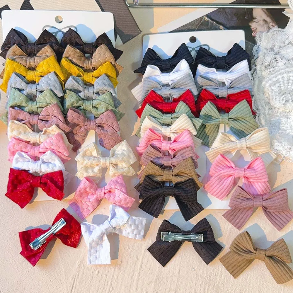 

20Pcs/Lot Cute Children's Colorful Solid Color Bows Hair Clips Without Damaging Hair Safe Girl Gift Cotton Alloy Hair Accessory