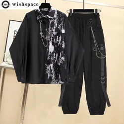 2023 Vintage Print Hip Hop Style Chain Shirt Loose Punk Style Pants Fashion Women's Set Street Dance Boys' Set Tracksuit