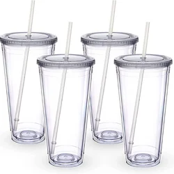 32oz Double Wall Clear Plastic Tumblers with Lids and Straws Large Capacity Acrylic Car Cup Reusable Insulated Cups 1,2,4pcs/set