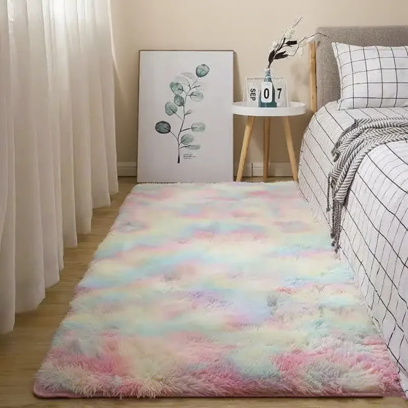 

1pc Water absorbing carpet rainbow tie dye plush living room soft carpet anti slip floor mat bedroom