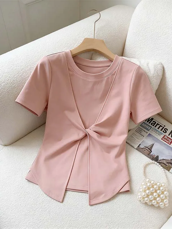 

Elegant round Neck Short Sleeve T-Shirt Women's plus Size Summer New Style Fashionable Korean Version Skin-friendly Breathable