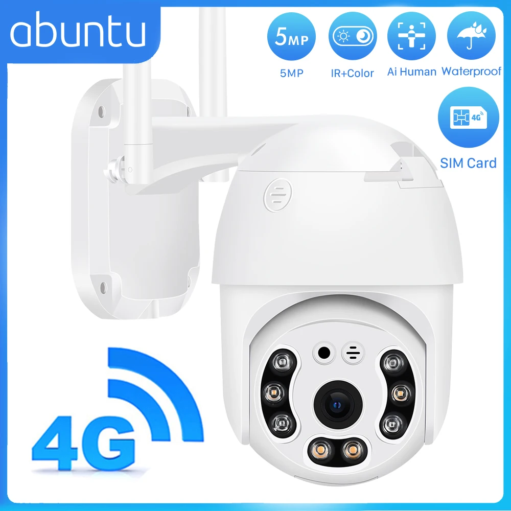 

ABUNTU 4G SIM Card IP Camera 2MP/3MP/5MP HD CCTV Camera With Sim Card PTZ Dome Camera Outdoor Two Ways AudioP2P IR Night Vision