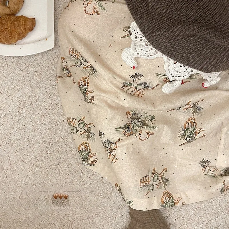 

VIMAS Eastern Europe Antique Print f Skirt Retro Estate Sle Casual High Waist A-Line Cotton Polyester Summer Skirt