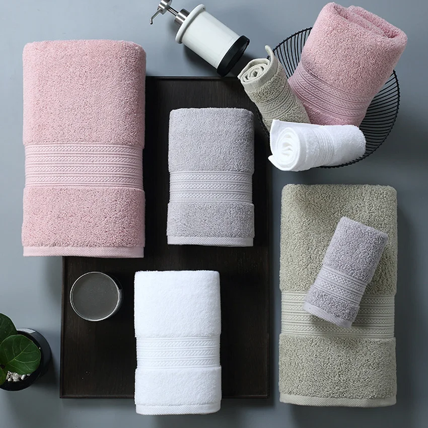 Large Thick Towel Set Solid Color 100% Cotton Bath Towel Bathroom Hand Face Shower Towels For Adults Home Hotel toalla de ducha