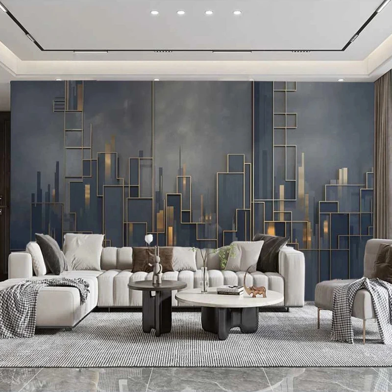 Custom 3D Wallpaper Modern Gray Gold Line Urban Abstract Art City Building Wall Mural for Office Living Room Bedroom Home Decor