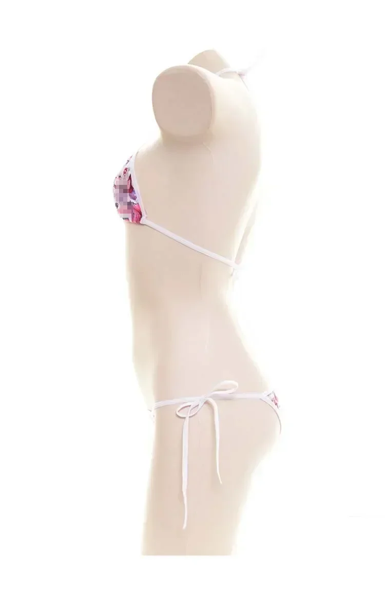 Conjunto de Bikini de microrayado de Anime Lolita, traje de baño para mujer, sujetador Halter y bragas, lencería Sexy, Bikini Monokini, conjuntos de traje de baño