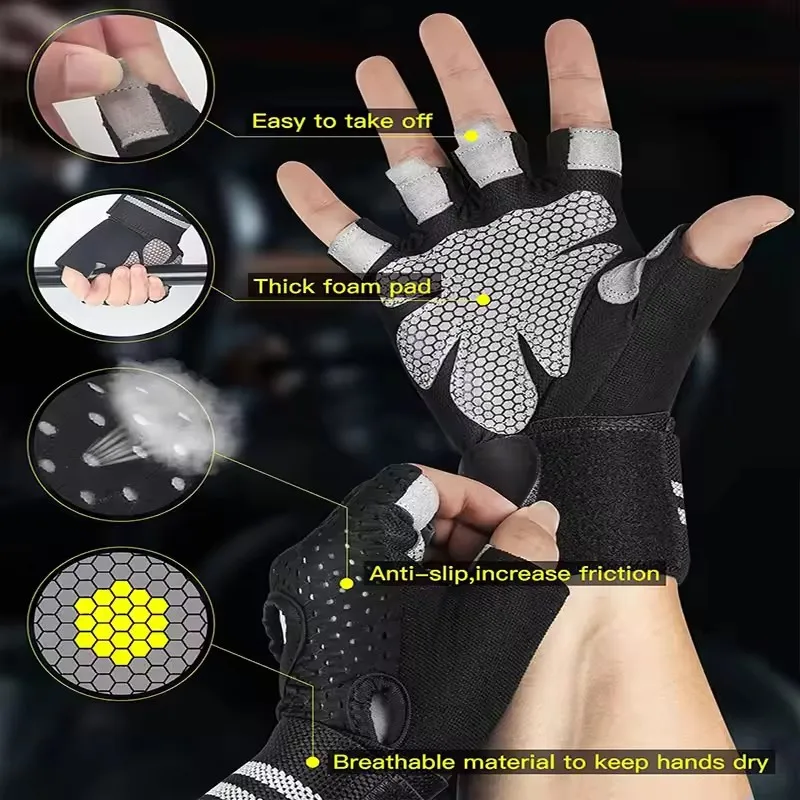 Unisex Half Finger Cycling Gloves Anti-Slip Breathable Gym Exercise Wristband Cycling Accessories for Men And Women image 3
