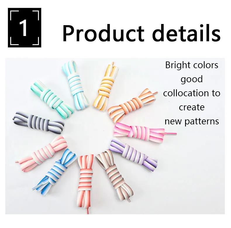 1 paar Elastische Schnürsenkel für Turnschuhe Flache Schnürsenkel für Sport Farbverlauf Tennis Schnürsenkel Gummi Bands Schnürsenkel – Detail 3