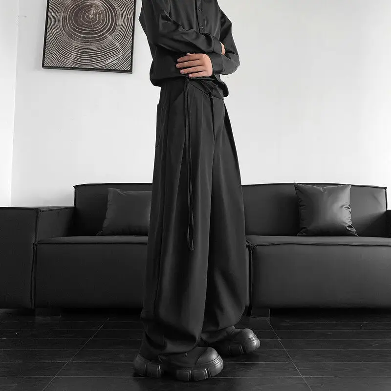 

Cleanfit American Sle Curved Knife Pants Men's Loose Casual Wide Leg Floor Length Trousers High Waist Drapey Straight Leg