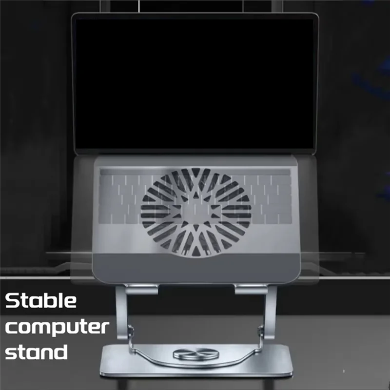 

360° Rotating Metal Laptop Raiser With Cooling Fan For Gaming, Universal Dual Shaft Notebook Stand, Silver