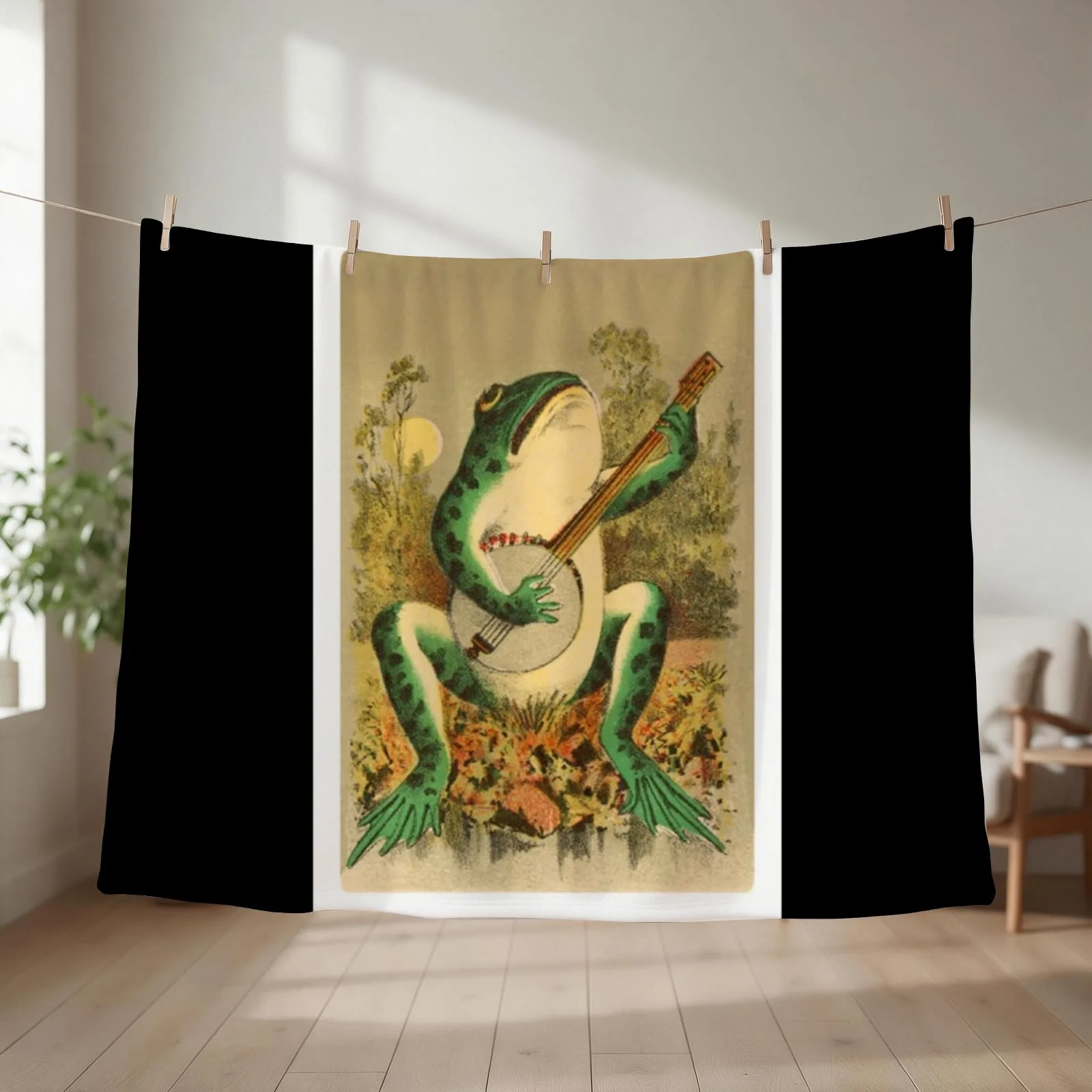 frog with a banjo Throw Blanket couch cozy soft plush fuzzy picnic outdoor blanket
