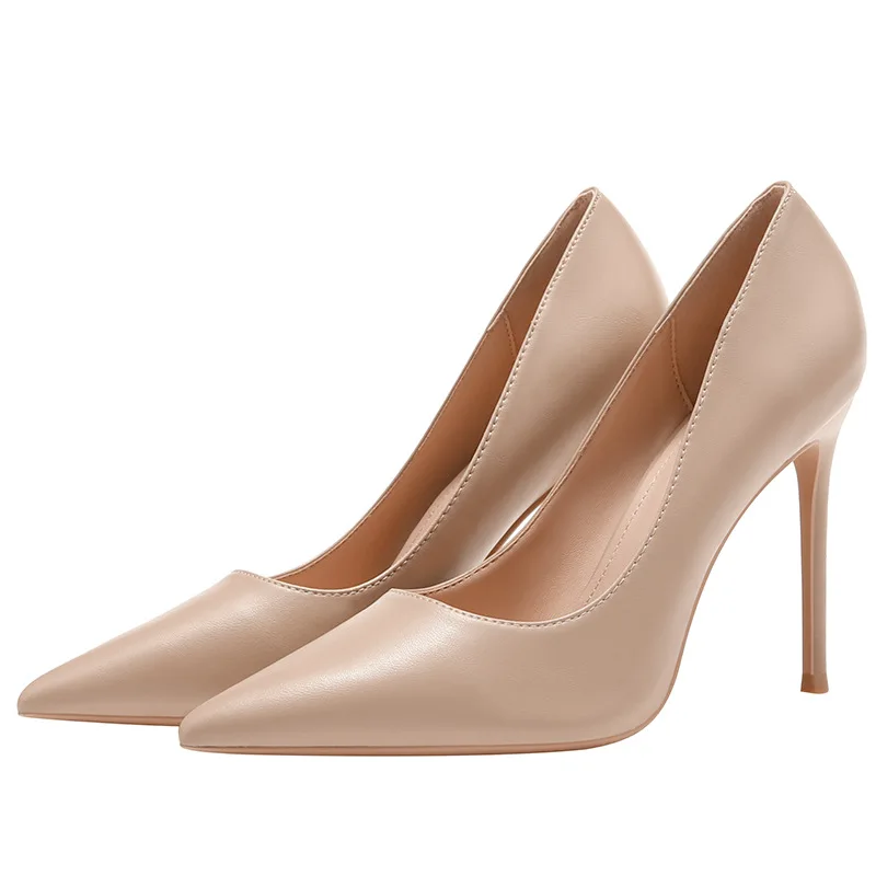 

New Soft Microfiber Leather Women Pointed Toe Pumps Thin High Heels Classic Black Sexy Ladies Office Career Banquet Shoes B004