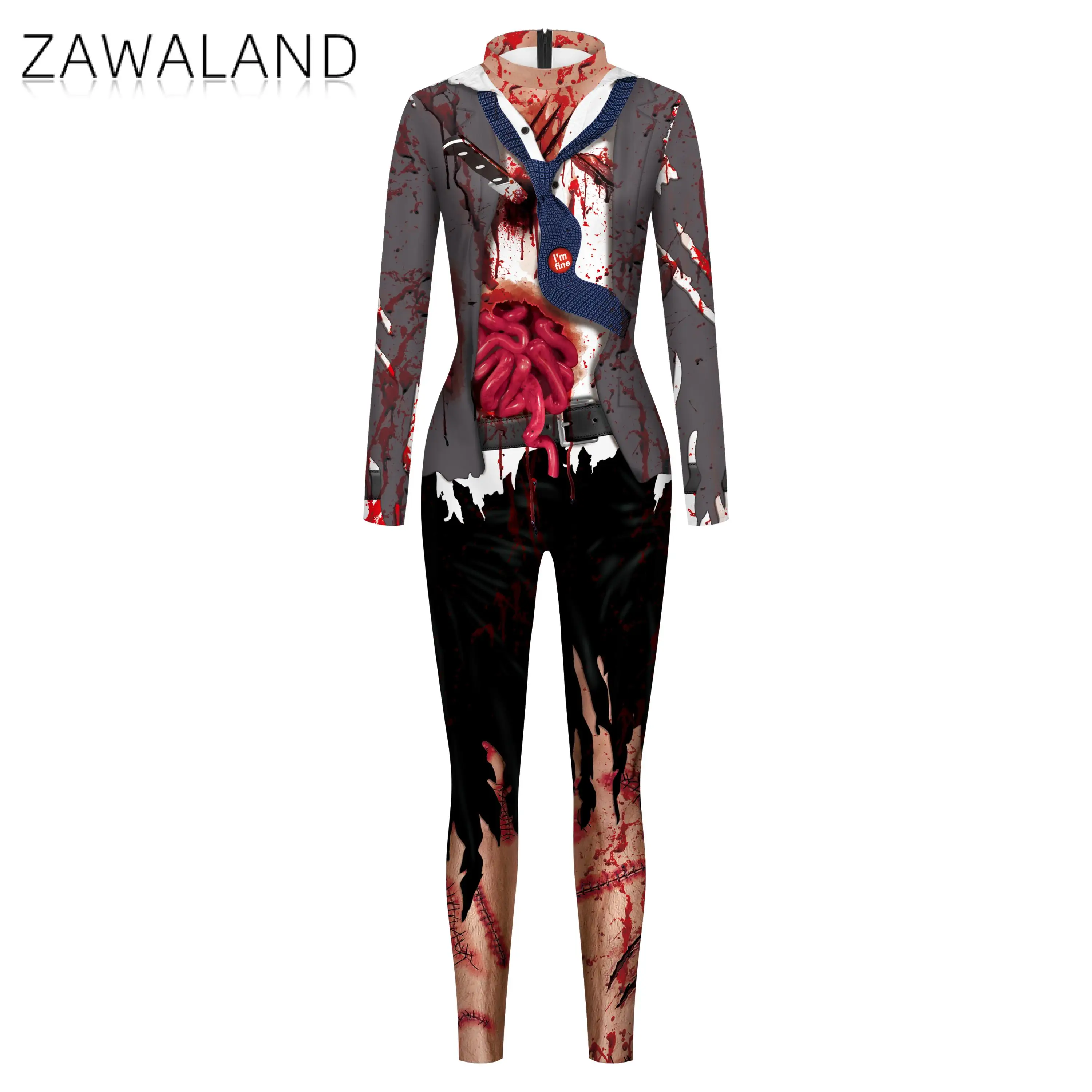 Zawaland-Halloween 3D Impresso Cosplay Costume para Homens e Mulheres, Bodysuit, Padrão de Pele do Corpo, Macacão, Adulto Natal Party Clothing