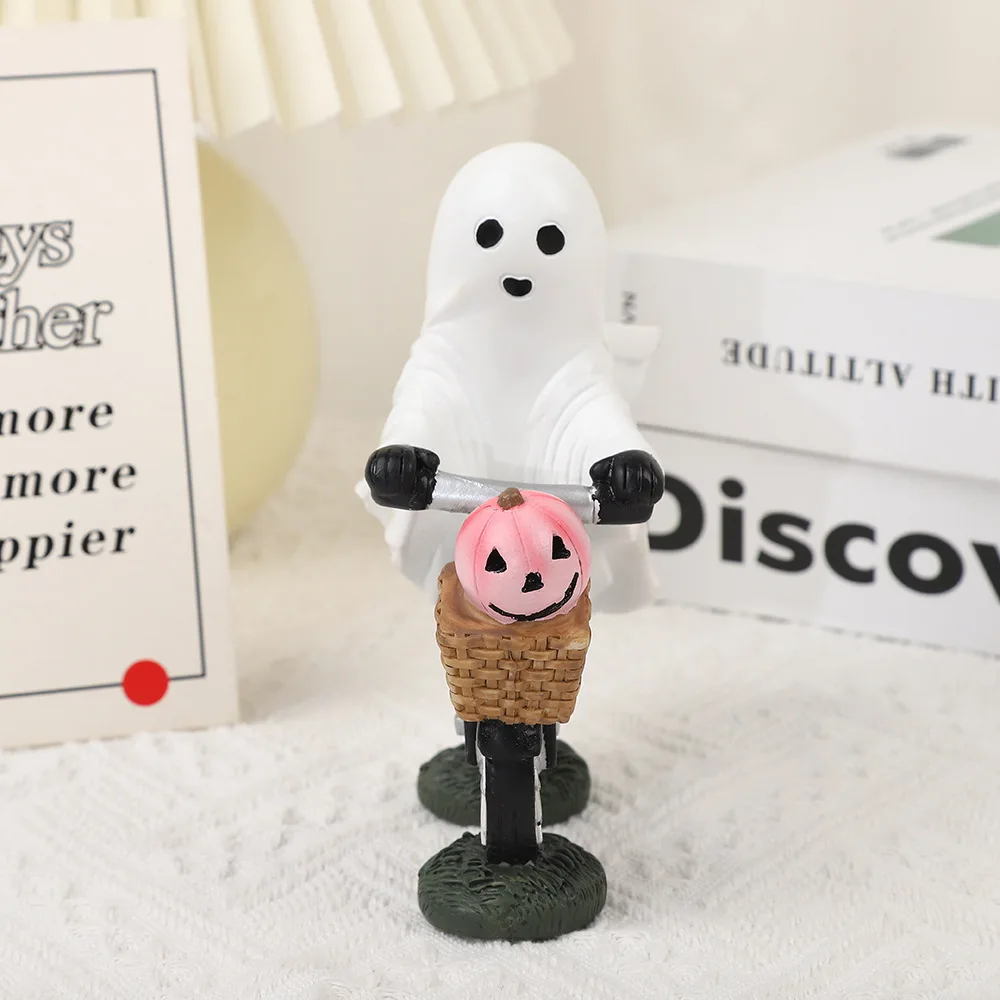 อะนิเมะนิ้วกลางน่ารัก Ghost ขี่จักรยานท่าทาง Action Figure PVC รุ่นฮาโลวีน Ghost ของเล่นตุ๊กตาเดสก์ท็อปเครื่องประดับของขวัญกล่อง