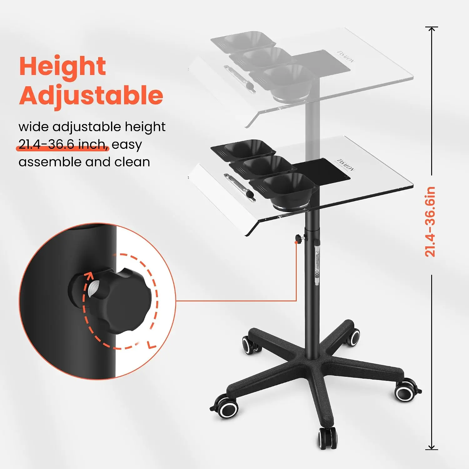 Adjustable Wheeled Salon Hair Color Station Cart | Soft padded work chair suitable for kitchen, salon, spa, tattoo, pedicure & m