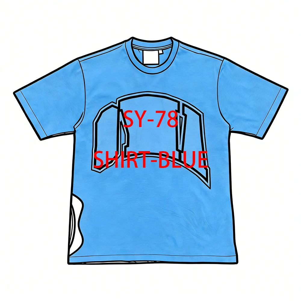 SY-78 CRESTT-SHIRT Cotton Short Sleeve T-Shirt Blue Streetwear Jogger Tops for Men and Women Hoodie Tracksuit Streetwear Shirts