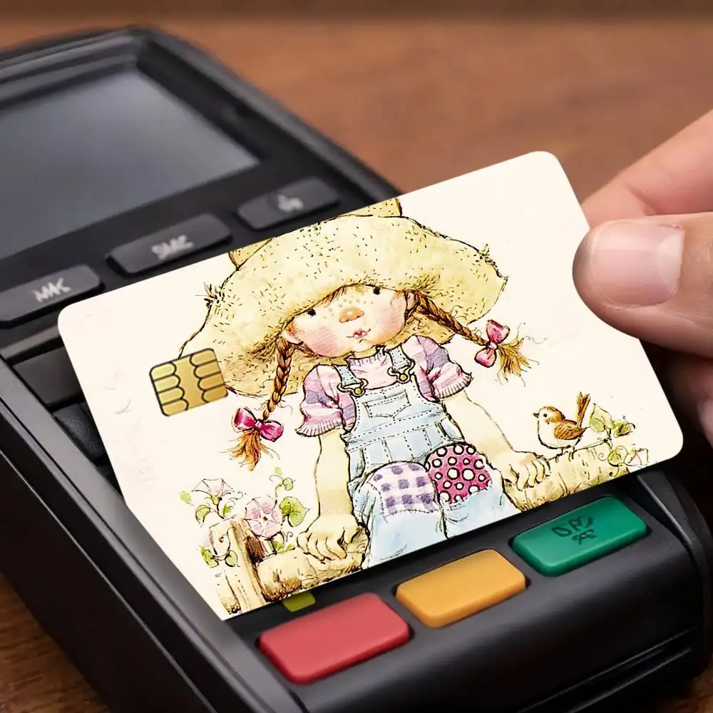 Cartoon S-Sarah Kay Credit Decorative Card Stickers Suitable For Bank Cards Metro Transit Anti-scratch Gift 4PCS