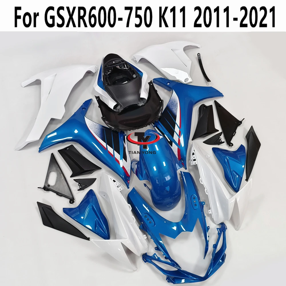 For GSXR600 GSXR750 GSXR 600 750 2011-2012-2013-2014-2015-2016-2022 Full Fairing Kit Bodywork Injection Blue Anamorphism Print