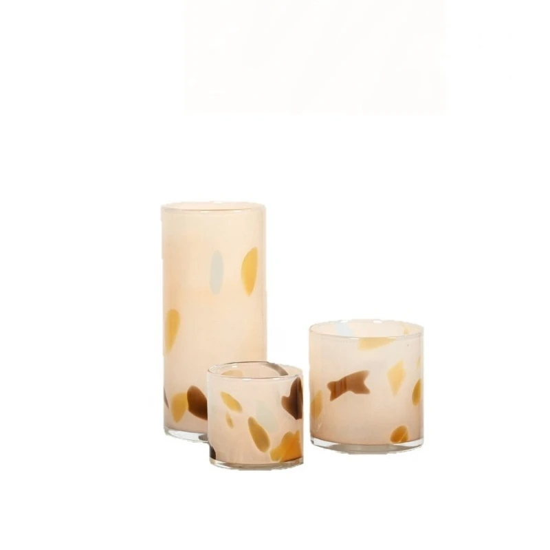 Handmade Straight Glass Vase with Color Dots, Candle Holder Combo, Floral Container, Home Tabletop Decor Ornament