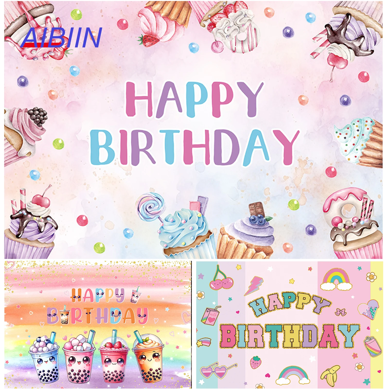 

Ice Cream Happy Birthday Party Backdrop Pink Fruit Dessert Girl Sweet Cake Smash Photography Background Baby Party Decoration