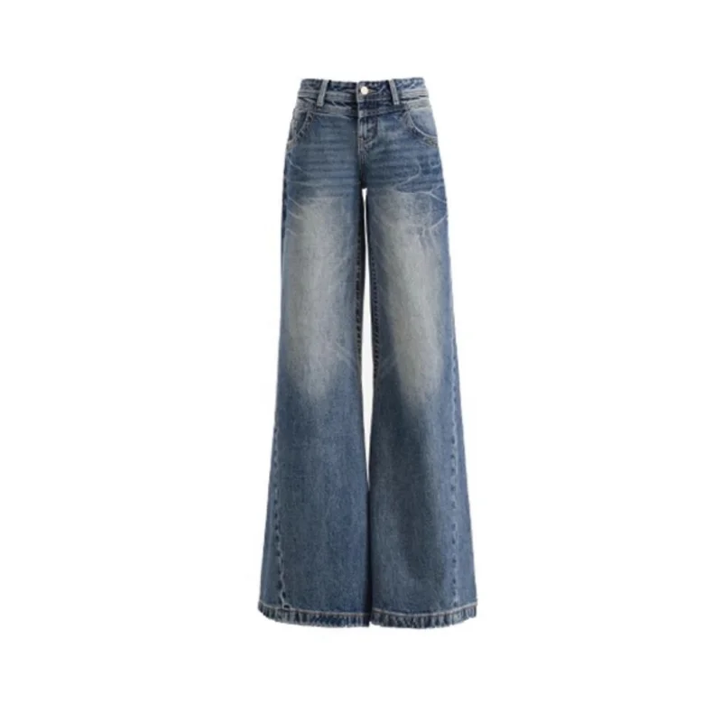 Jeans caldi estivi da donna che lavano pantaloni larghi a gamba larga a vita bassa con hottie americano retrò