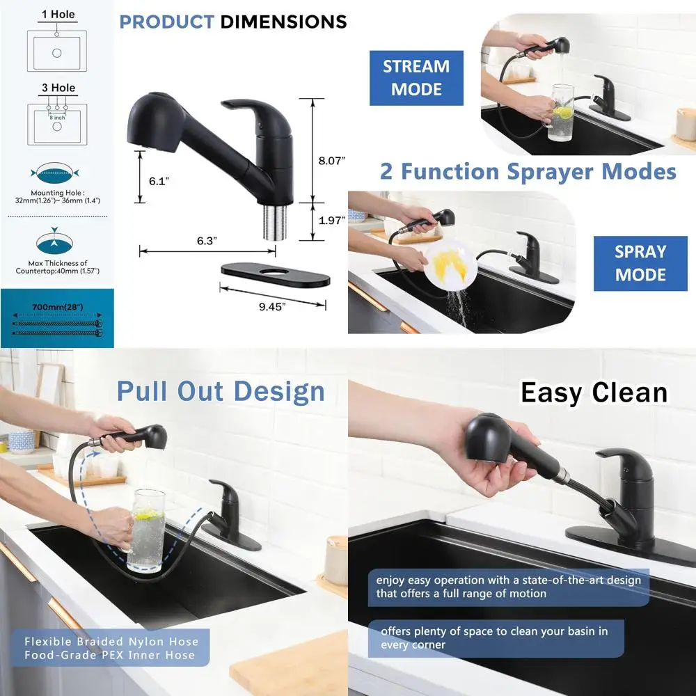 

Pull-Down Spray Matte Black Stainless Steel Faucet for Kitchen, Bar, RV, and Outdoor Use