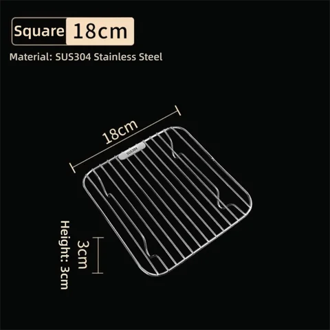 Round Square Cooking Rack 304 Stainless Steel Thicken Air Fryer Rack With Foot Grid Grill Home Kitchen Oven Steamer Cooker