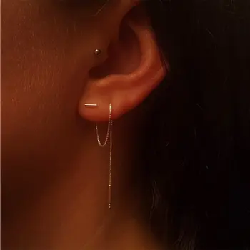 時尚簡約長耳環 銀色 簡約流蘇鏈 誇張耳環 女款 韓版 小丑耳線飾品 禮物 8 最佳銷售 極簡耳環 - №2