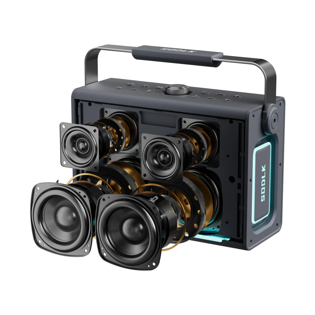 مكبر صوت عالي الطاقة 200 وات مع ميكروفون مزدوج مكبرات صوت لاسلكية محمولة للحفلات والتنزه والتخييم Sodlk S1117 #5