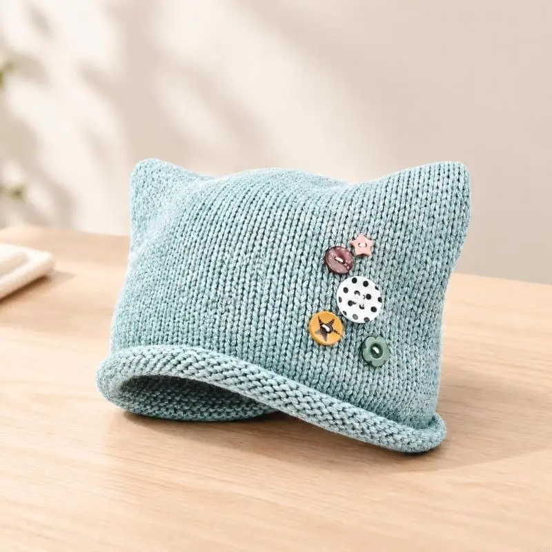 Soft Pullover Brimless Cap for Women with Cats Ears, Ribbed Knit Texture, and Foldable Design, 2000S Headwear for Teens Y08E